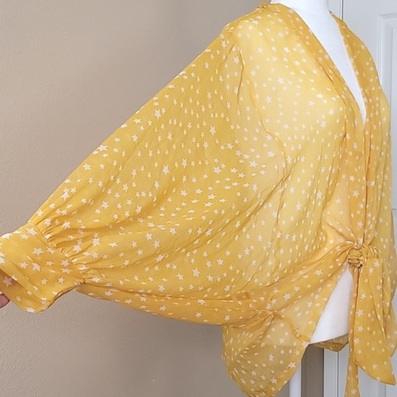 Free People Womens Yellow Star Dazed Tie Front Kimono Boho Breezy Outdoor - Picture 3 of 7